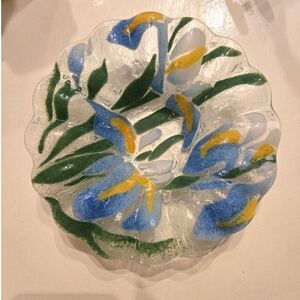 Vintage Sydenstricker Purple Blue Iris Fused Glass Candy/Nut/Trinket Dish